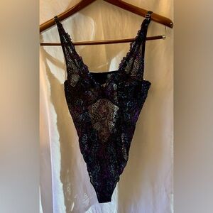 Savage X Fenty L 12-14 Romantic Corded Lace Metallic Underwire Teddy Lingerie